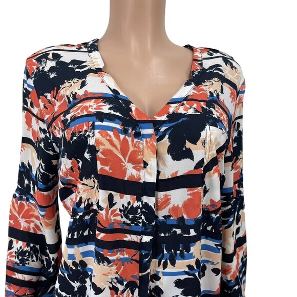 Simply Styled Womens Multicolored Button Down Top Blouse XL Long Roll Tap Sleeve - Picture 11 of 16